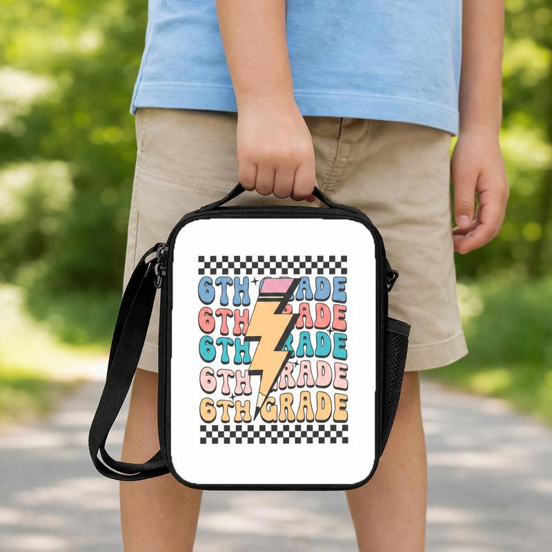 Middle School 6th Grade Lunch Bag - Retro Lightning Checkered Design Lunch Box Bag