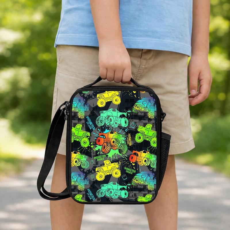 Monster Truck Lunch Bag For Kids - Neon Pattern Back To School Lunch Box Bag Monster Truck Lunch Bag For Kids - Neon Pattern Back To School Lunch Box Bag