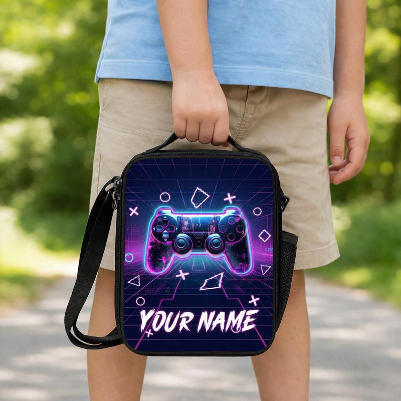Neon Gamer Lunch Bag With Name - Back To School Style Lunch Box Bag