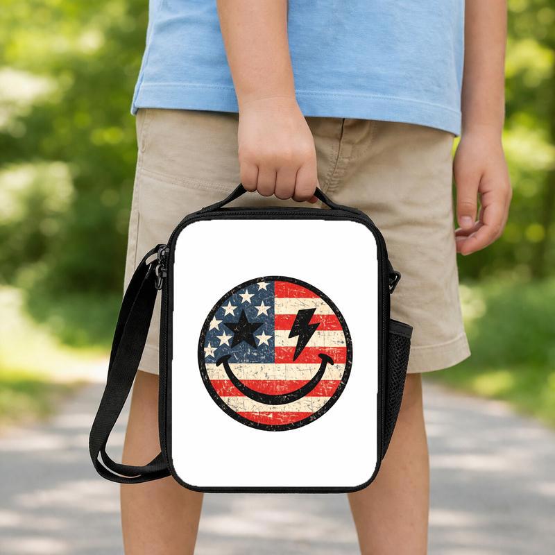 Patriotic Smiley Lunch Bag For Kids - USA School Style Lunch Box Bag Patriotic Smiley Lunch Bag For Kids - USA School Style Lunch Box Bag