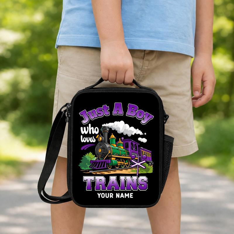 Personalized Back To School Train Lunch Bag - Boy Who Loves Trains Lunch Box Bag Personalized Back To School Train Lunch Bag - Boy Who Loves Trains Lunch Box Bag