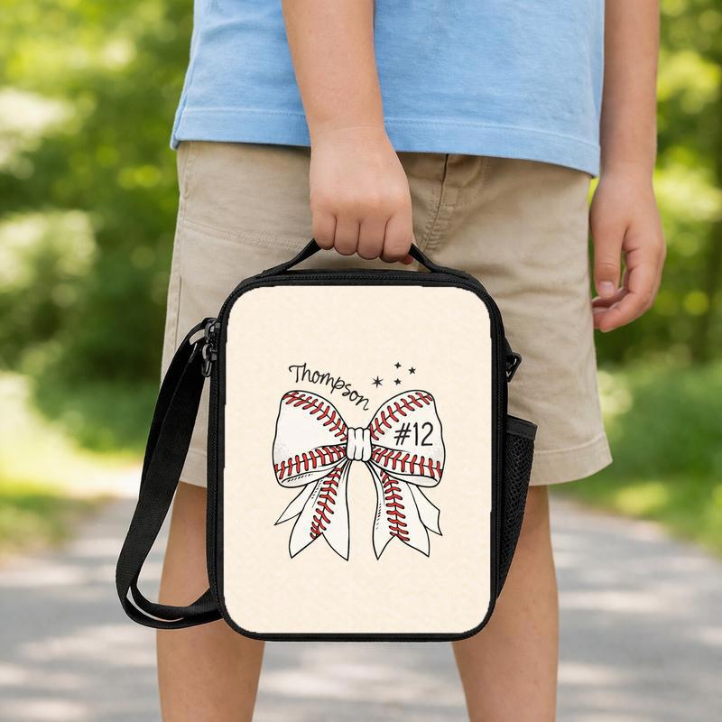 Personalized Baseball Bow Lunch Bag - Custom Name And Number Lunch Box Bag Personalized Baseball Bow Lunch Bag - Custom Name And Number Lunch Box Bag