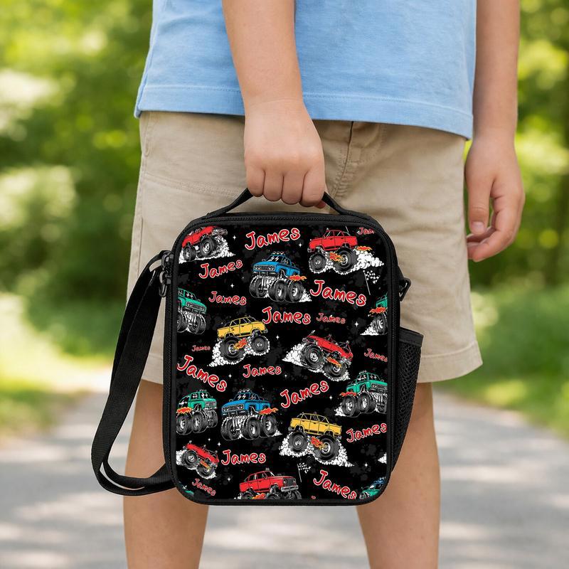 Personalized Monster Truck Lunch Bag - Kids Custom Name Gift Lunch Box Bag Personalized Monster Truck Lunch Bag - Kids Custom Name Gift Lunch Box Bag