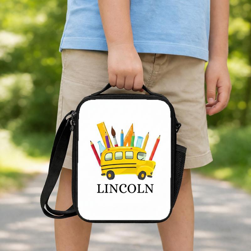 Personalized School Bus Lunch Bag - Custom Name Kids Gift Lunch Box Bag