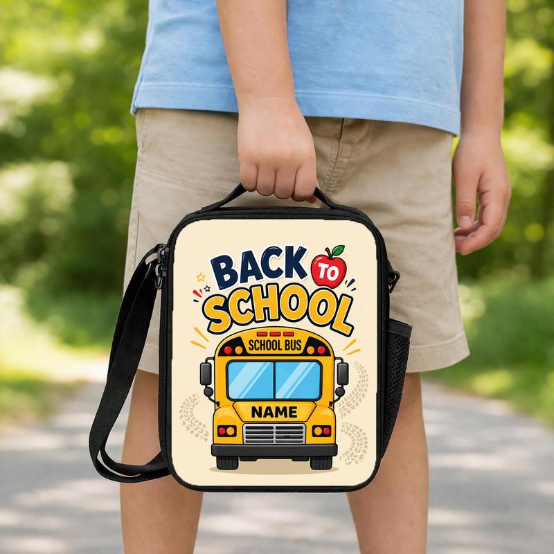 Personalized School Bus Lunch Bag - Happy Back To School Kids Lunch Box Bag