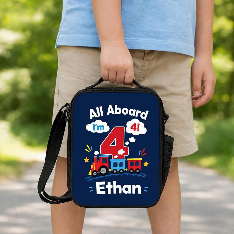 Personalized Train Lunch Bag - All Aboard I'm 4 Boy Lunch Box Bag Personalized Train Lunch Bag - All Aboard I'm 4 Boy Lunch Box Bag