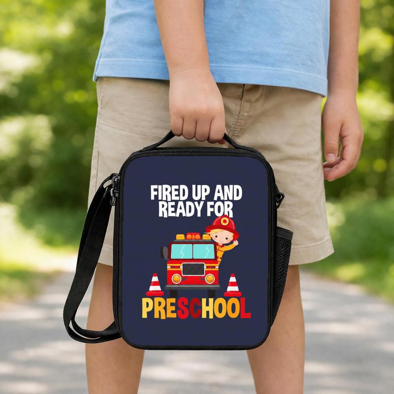 Preschool Fire Truck Lunch Bag - Fired Up Back To School Kids Lunch Box Bag