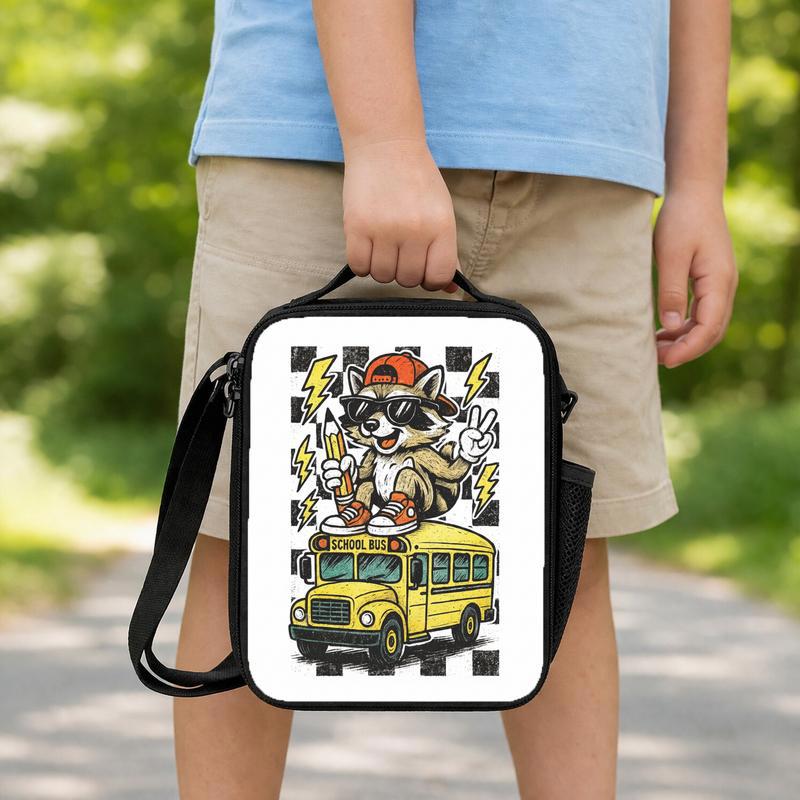 Raccoon School Bus Lunch Bag - Cool Kids Back To School Lunch Box Bag