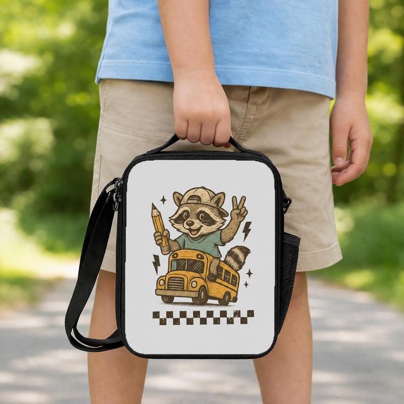 Raccoon School Bus Lunch Bag - Kids Back To School Fun Lunch Box Bag