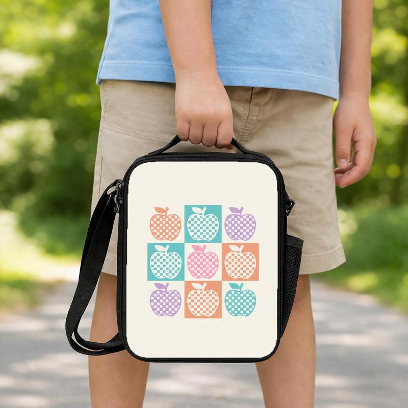 Retro Checkerboard Apple Pattern Lunch Bag - Back To School Vibes Lunch Box Bag Retro Checkerboard Apple Pattern Lunch Bag - Back To School Vibes Lunch Box Bag