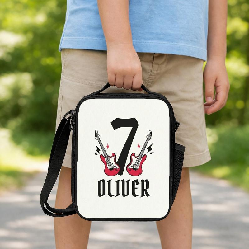 Rock Guitar Kids Lunch Bag With Name & Age Design Lunch Box Bag