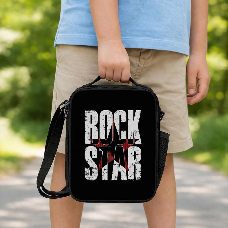 Rock Star Lunch Bag For Kids - Grunge Music School Style Lunch Box Bag Rock Star Lunch Bag For Kids - Grunge Music School Style Lunch Box Bag