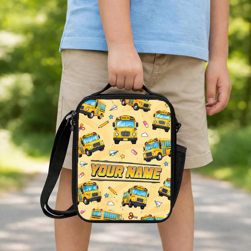School Bus Pattern Lunch Bag - Back To School Kids Style Lunch Box Bag School Bus Pattern Lunch Bag - Back To School Kids Style Lunch Box Bag