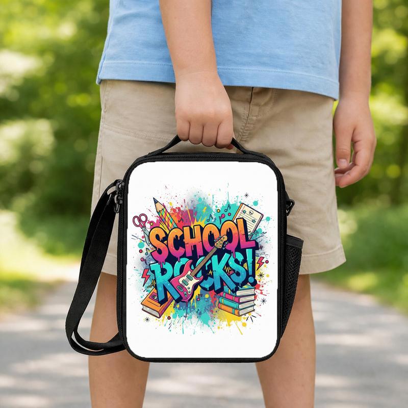 School Rock N Roll Lunch Bag For Kids - Music Lover Style Lunch Box Bag School Rock N Roll Lunch Bag For Kids - Music Lover Style Lunch Box Bag