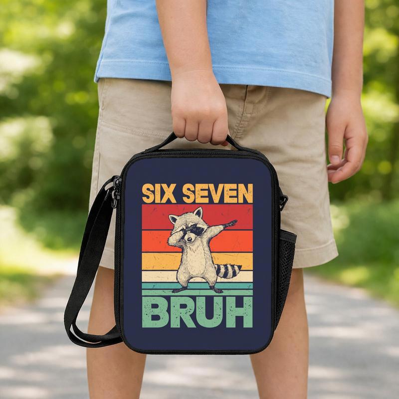 Six Seven Bruh Racoon Lunch Bag - Funny Back To School Boys Lunch Box Bag Six Seven Bruh Racoon Lunch Bag - Funny Back To School Boys Lunch Box Bag