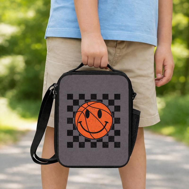Smiley Basketball Lunch Bag - Back To School Retro Checker Style Lunch Box Bag