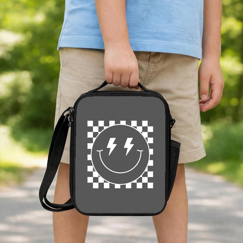 Smiley Lightning Face Checkerboard - Trendy Kids Lunch Bag Lunch Box Bag