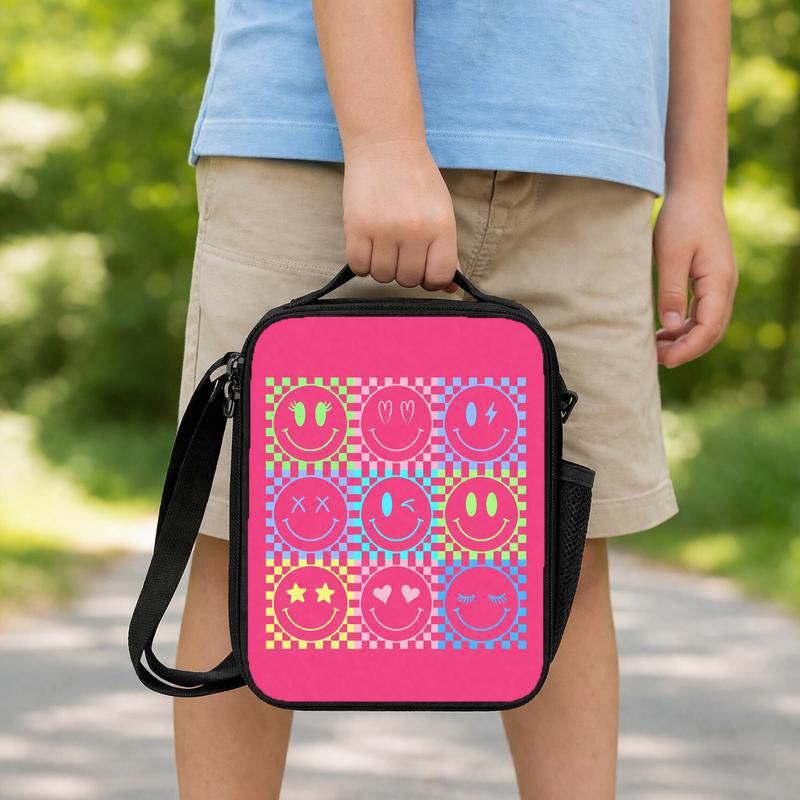 Smiley Pattern Lunch Bag - Groovy Cute Kids School Lunch Box Bag