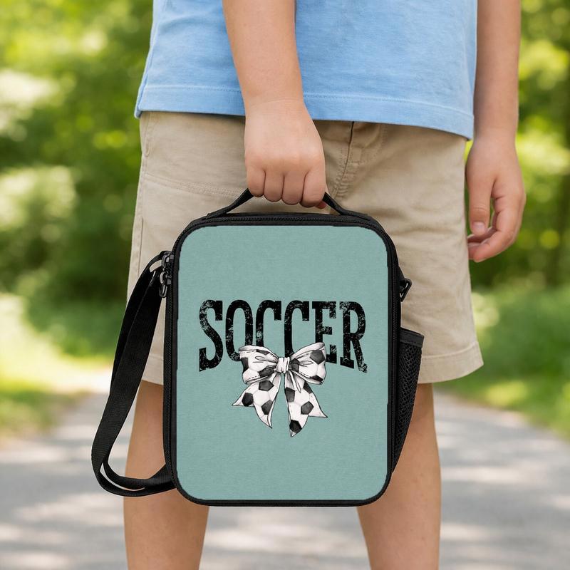 Soccer Bow Lunch Bag For Girls - Cute Sports Back To School Lunch Box Bag Soccer Bow Lunch Bag For Girls - Cute Sports Back To School Lunch Box Bag