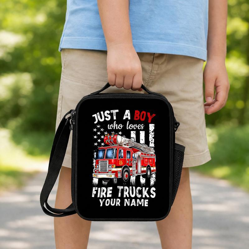USA Flag Fire Truck Lunch Bag For Kids - Boy Who Loves Fire Trucks Lunch Box Bag USA Flag Fire Truck Lunch Bag For Kids - Boy Who Loves Fire Trucks Lunch Box Bag