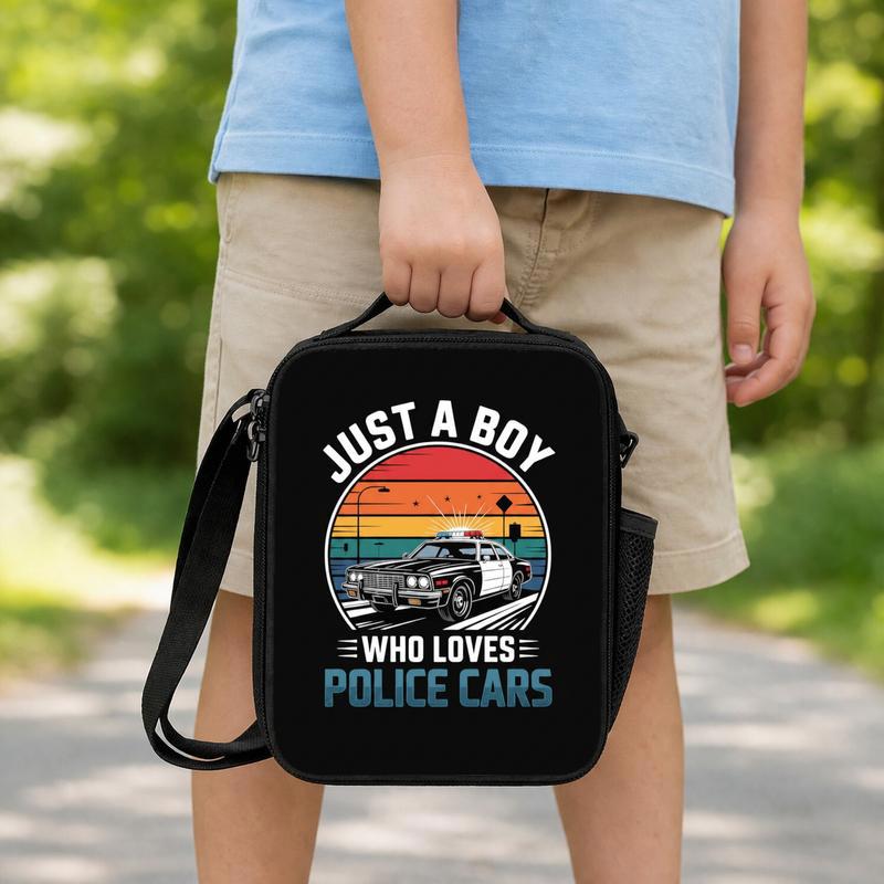 Vintage Police Lunch Bag For Boys - Kids Back To School Car Lover Lunch Box Bag