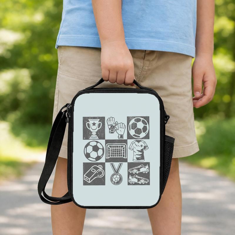 Vintage Soccer Pattern Lunch Bag - Sports Kids School Style Lunch Box Bag Vintage Soccer Pattern Lunch Bag - Sports Kids School Style Lunch Box Bag