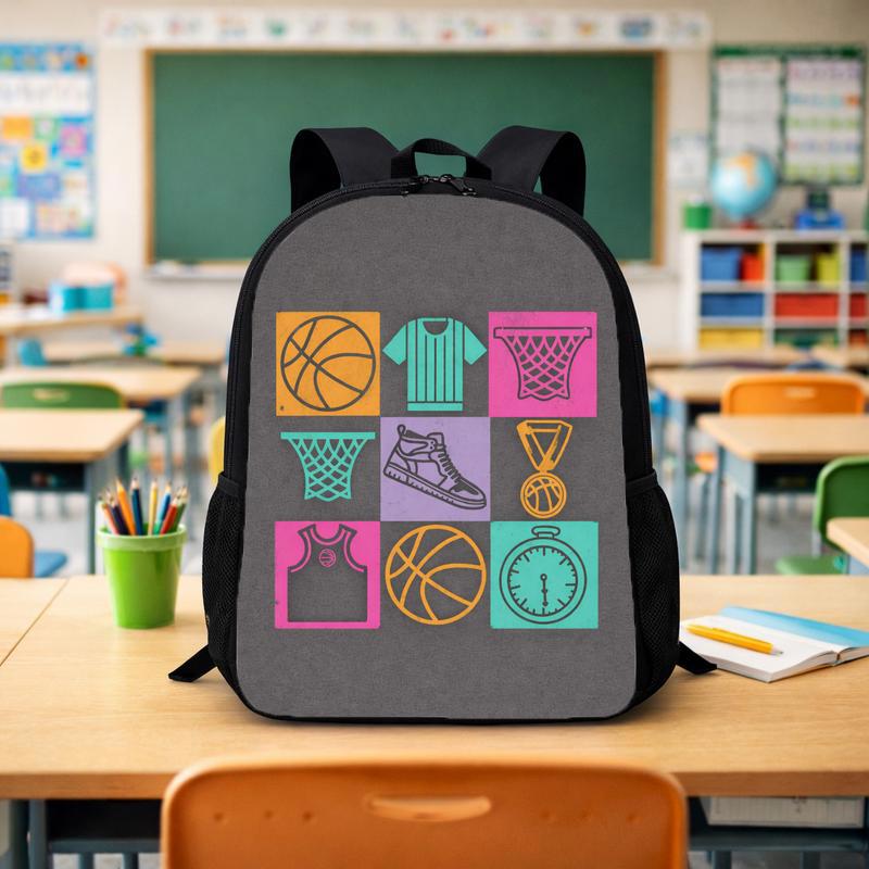 Basketball Pattern Backpack - Back To School Sport Theme Kids Custom Backpack - Savourry