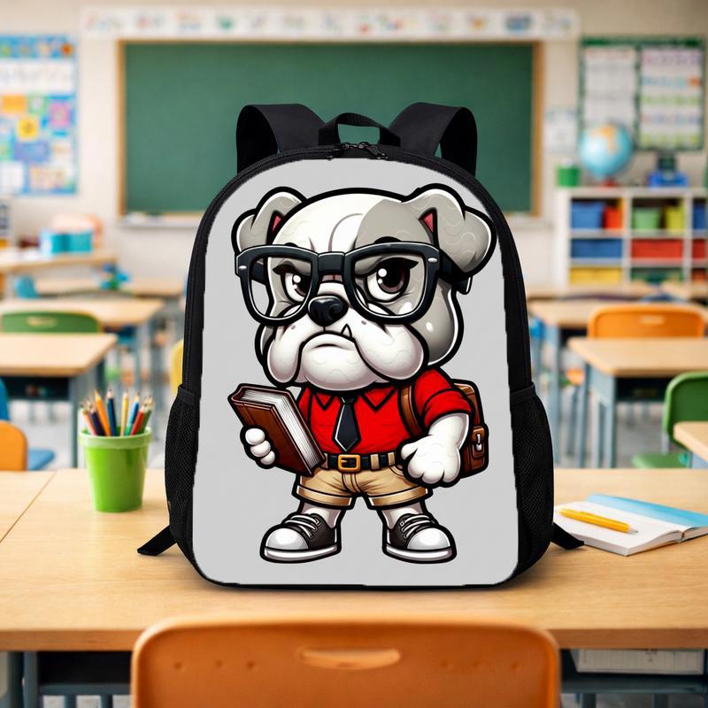 Bulldog Back To School, Red Shirt Bulldog Academics PNG, Student Digital, Studious Bulldog Design, Glasses Smart Nerdy Guy, Back To School Custom Backpack - Savourry
