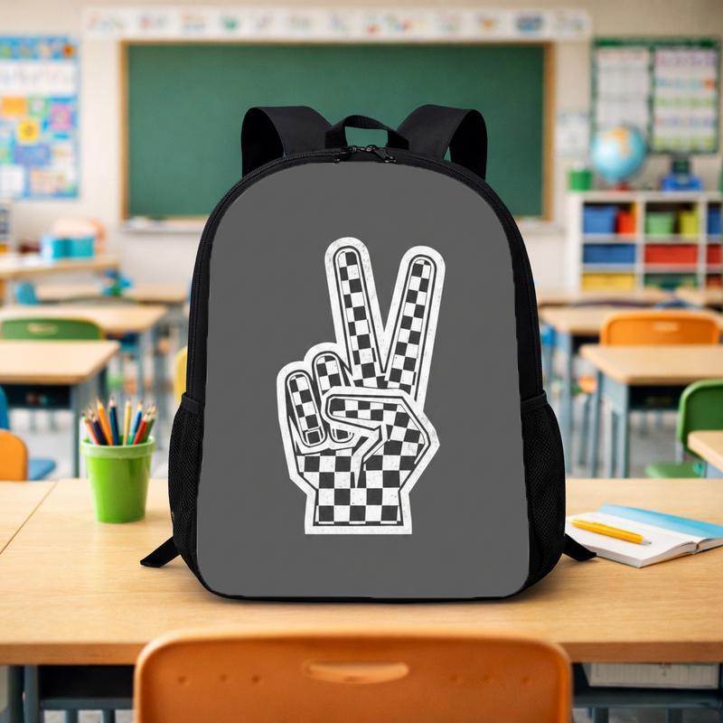 Checkerboard Peace Hand Backpack - Retro Cool School Style Custom Backpack - Savourry