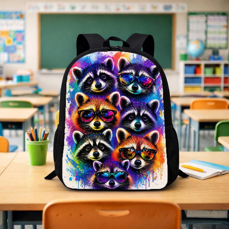 Colorful Raccoon Pattern Backpack - Kids Back To School Fun Custom Backpack - Savourry