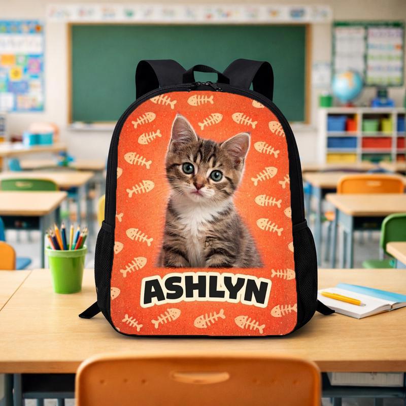Custom Cat Portrait - Fish Bones Background Custom Backpack - Savourry