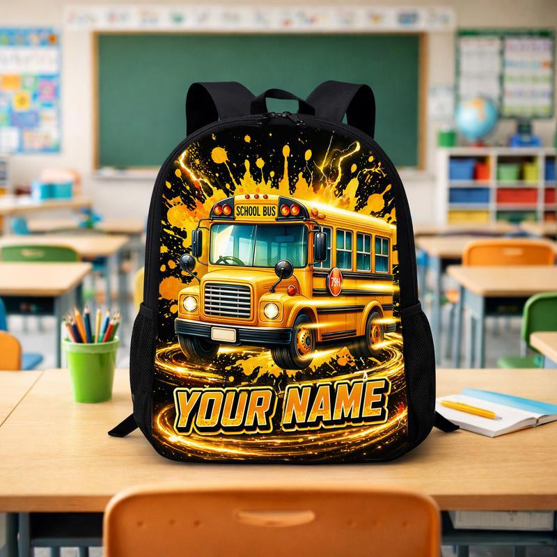 Custom Name School Bus Backpack - Bright Back To School Kids Custom Backpack - Savourry