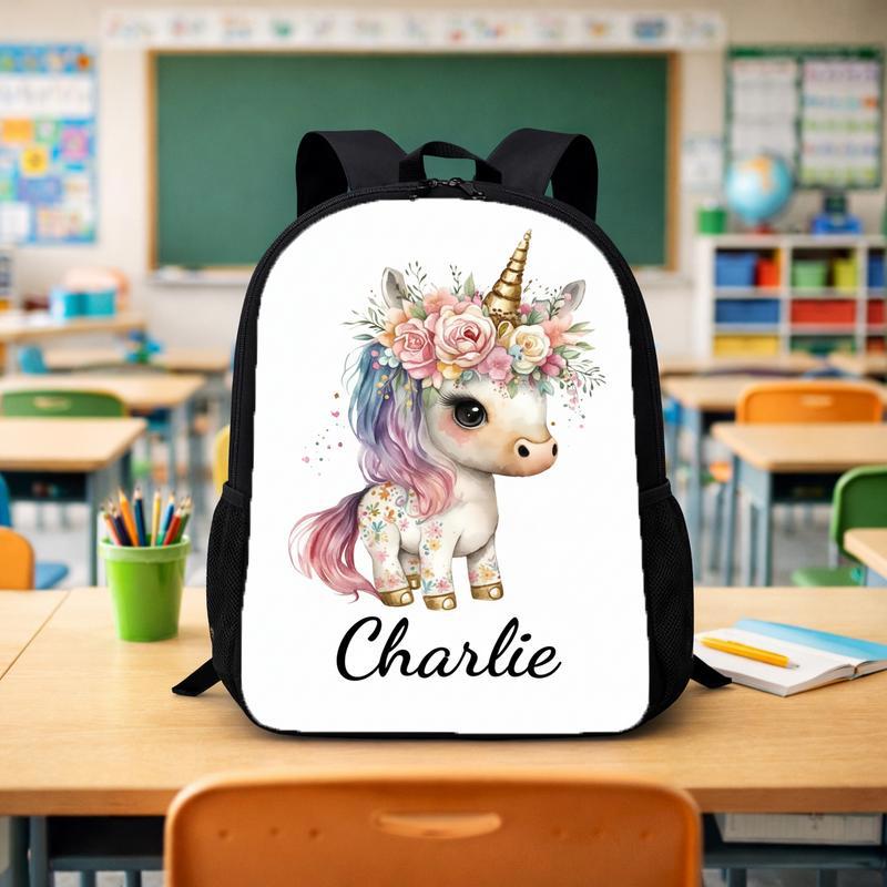 Custom Name Unicorn Floral Backpack - Cute Kids School Bag Custom Backpack - Savourry