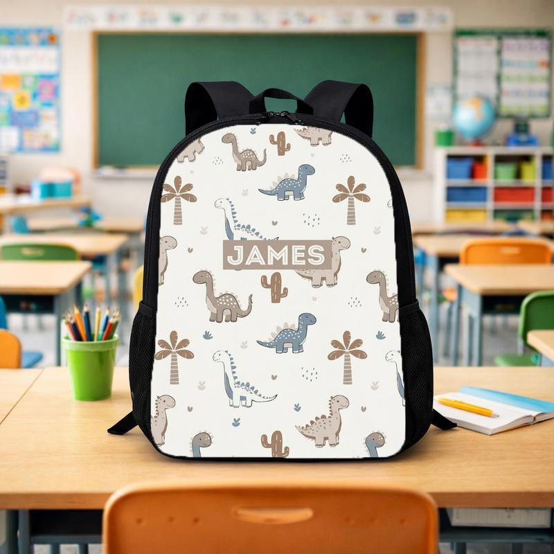 Cute Dinosaur Pattern Backpack With Name - Kids School Look Custom Backpack - Savourry