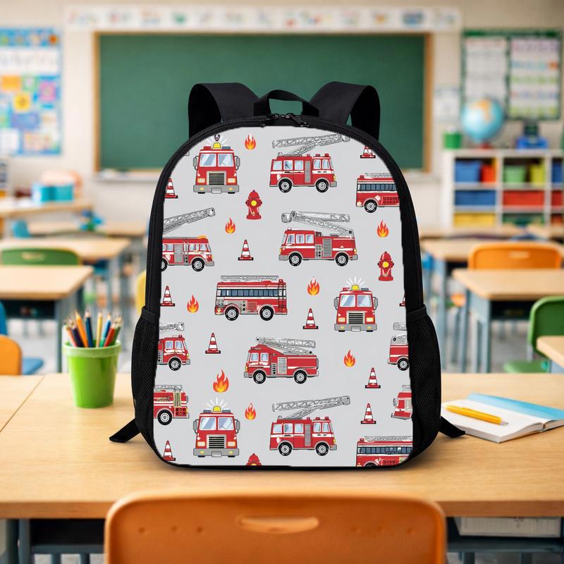 Fire Truck Pattern Backpack - Kids Firefighter Back To School Custom Backpack - Savourry