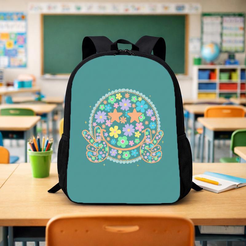 Floral Smiley Backpack - Cute Retro Kids School Bag Custom Backpack - Savourry