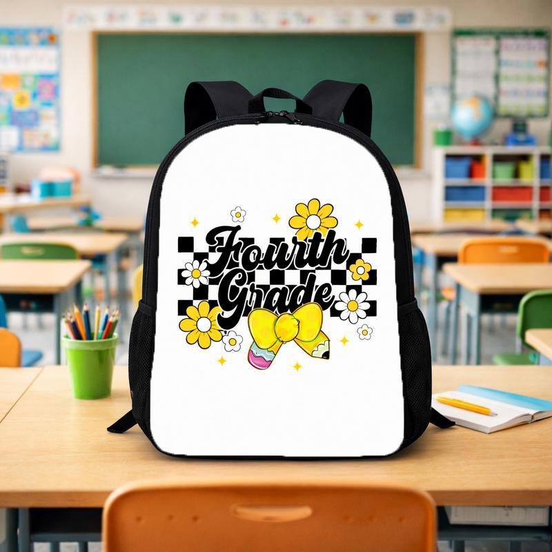 Fourth Grade Daisy Bow Checkerboard - Cute Kids Backpack Custom Backpack - Savourry