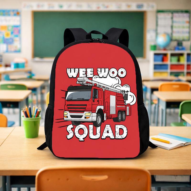 Fun Fire Truck School Backpack For Kids - Wee Woo Squad Custom Backpack - Savourry