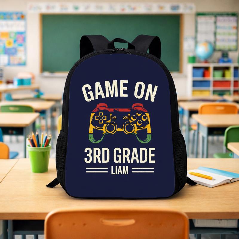 Game On 3rd Grade Backpack - Vintage Personalized Gamer Kids Custom Backpack - Savourry