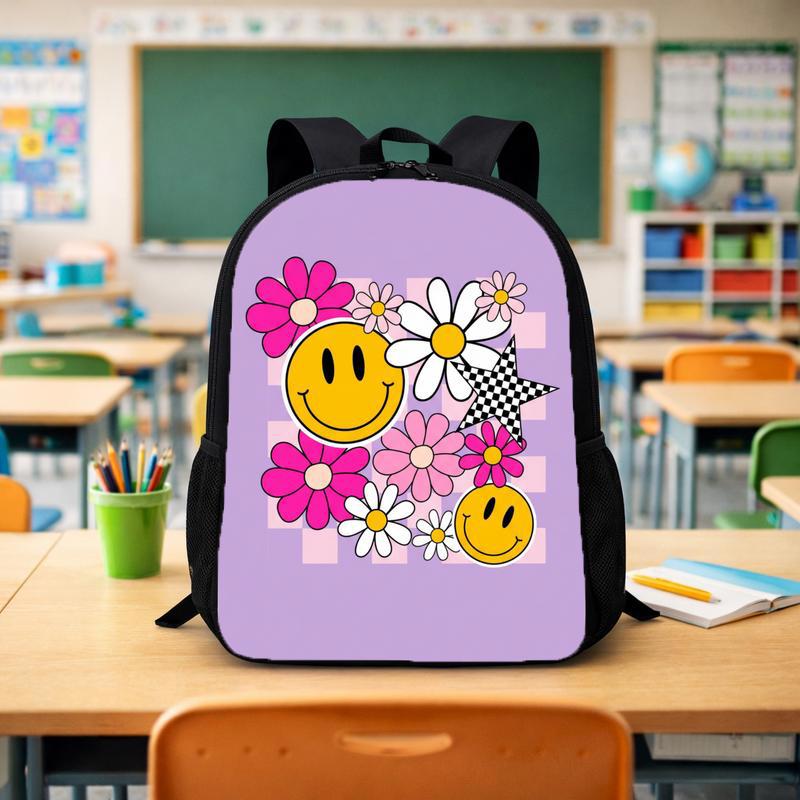 Groovy Smiley Daisy Backpack - Retro School Style For Girls Custom Backpack - Savourry
