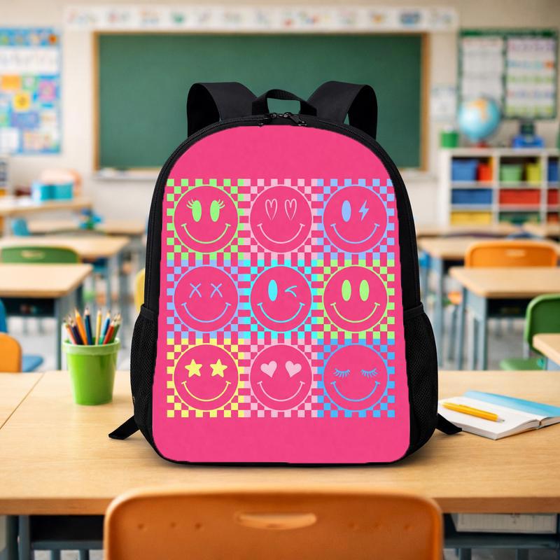 Groovy Smiley Pattern Backpack - Cute School Bag For Kids Custom Backpack - Savourry