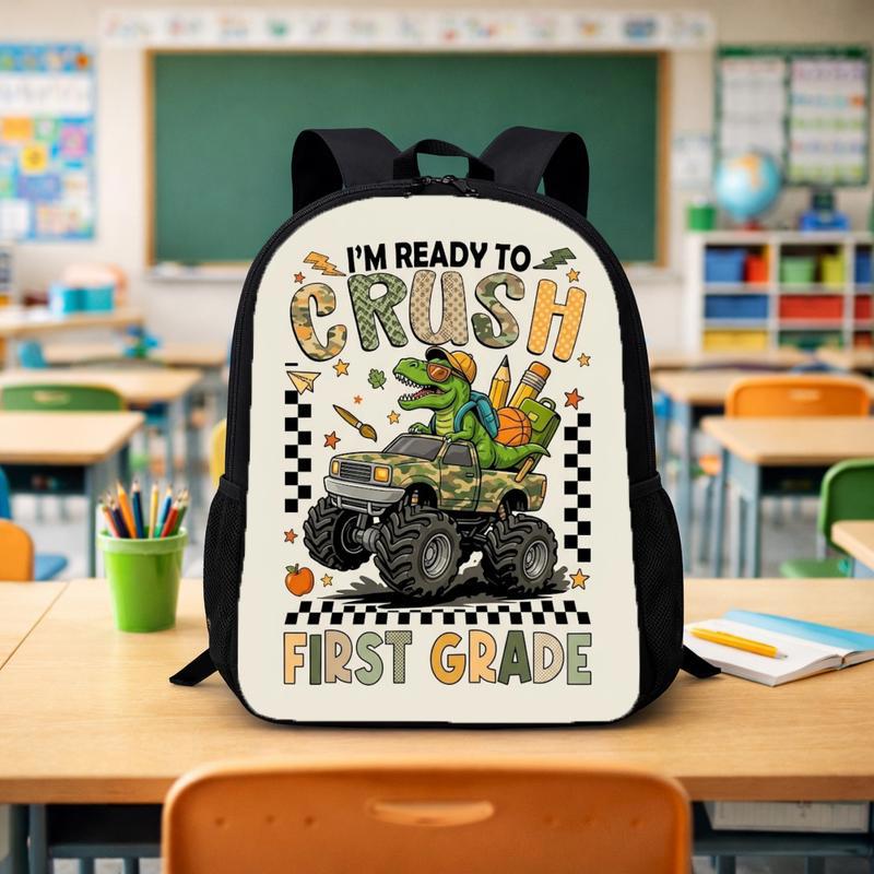 I'm Ready To Crush First Grade - Monster Truck Dino Boy Backpack Custom Backpack - Savourry