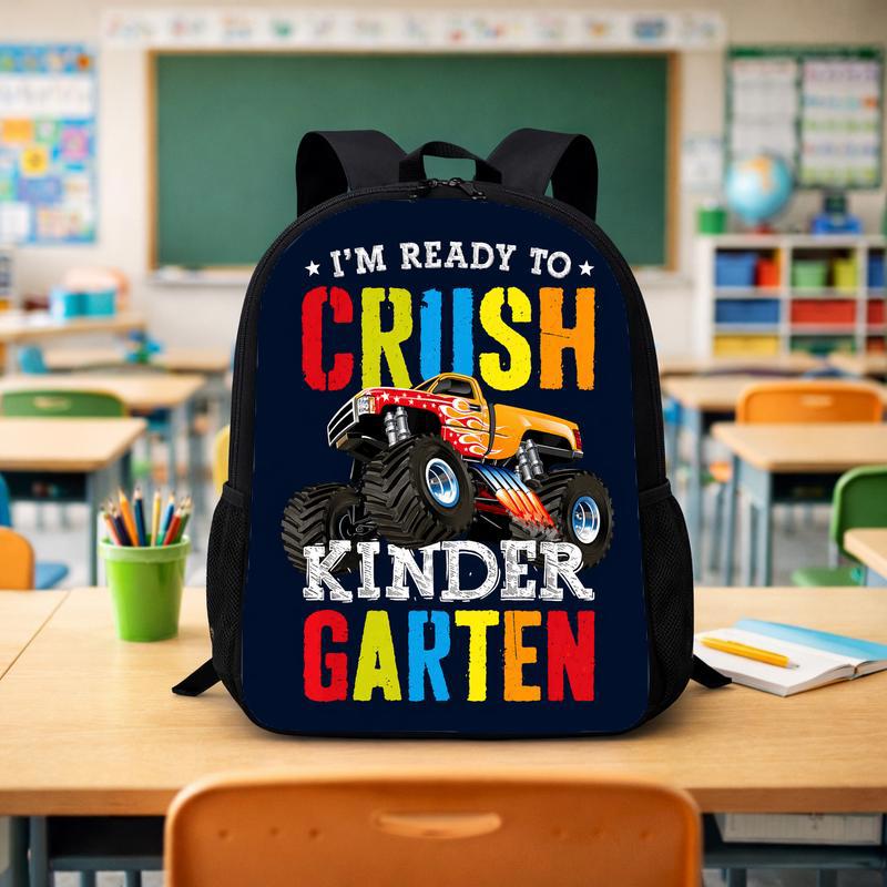 Kids Backpack Ready To Crush Kindergarten - Monster Truck Custom Backpack - Savourry