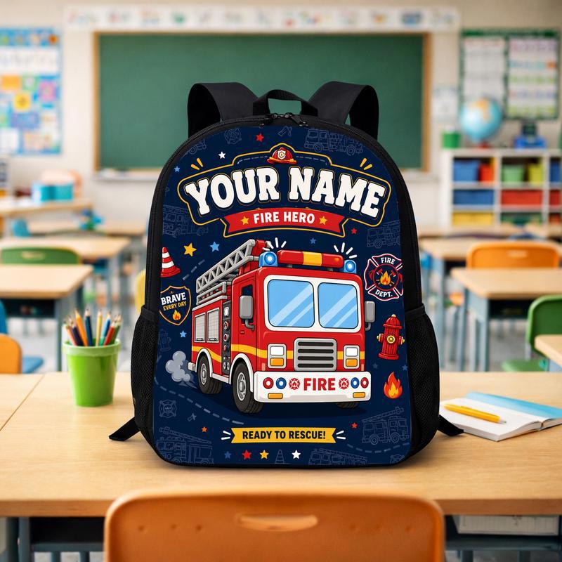 Kids Fire Truck Backpack Custom Name - Fire Hero Back To School Custom Backpack - Savourry