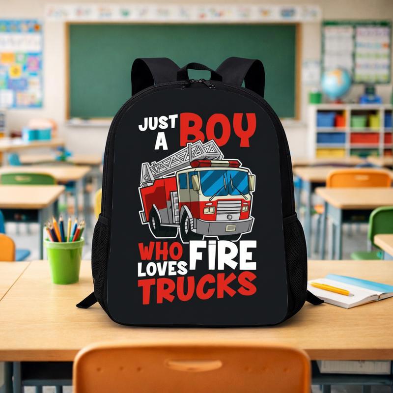 Kids Firefighter Backpack - Just A Boy Fire Truck Design Custom Backpack - Savourry