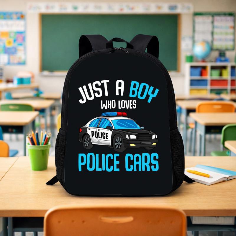 Kids Police Backpack - Boy Loves Cars Back To School Custom Backpack - Savourry
