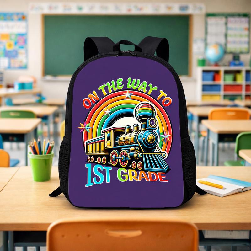 Kids Train Backpack - First Grade Rainbow Train Back To School Custom Backpack - Savourry