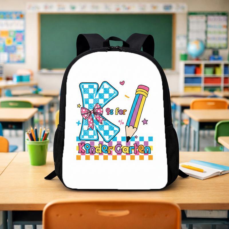 Kindergarten Girl K Letter Checkerboard Backpack - Sweet Back To School Design Custom Backpack - Savourry
