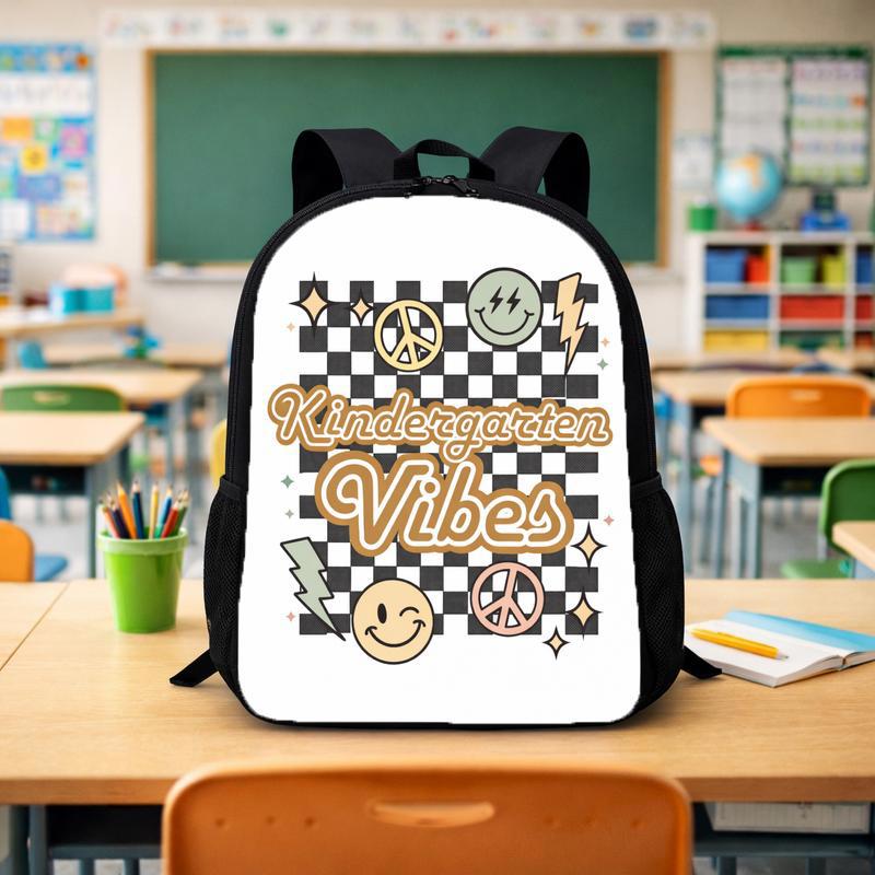 Kindergarten Vibes Backpack - Retro Checkerboard School Style Custom Backpack - Savourry