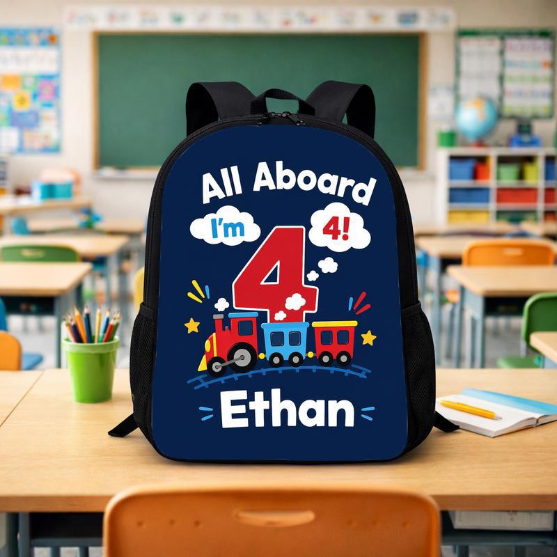 Personalized Train Backpack - All Aboard I'm 4 Boy Custom Backpack - Savourry